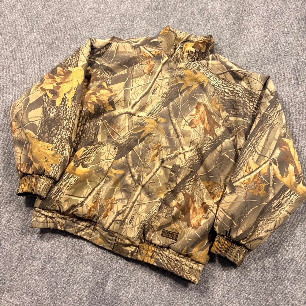 vintage 90s liberty camouflage quilted lined full zip hunting bomber jacket